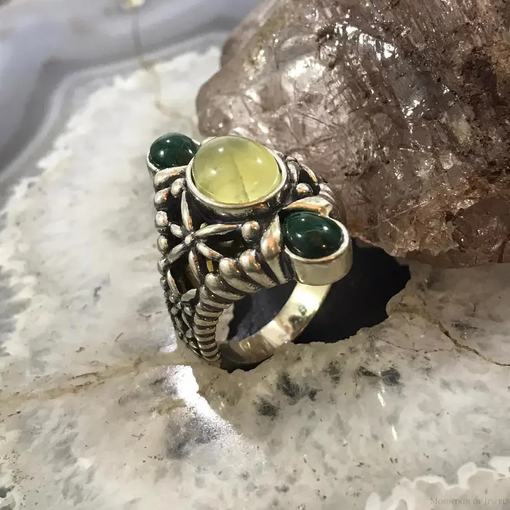 Carolyn Pollack Sterling Oval Moonstone Doublet w/2 Malachite Ring Size 8.5